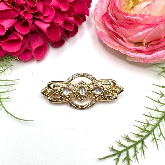 Vintage Jewelry - VINTAGE⚜️Golden Lace Glass Cabochon Brooch